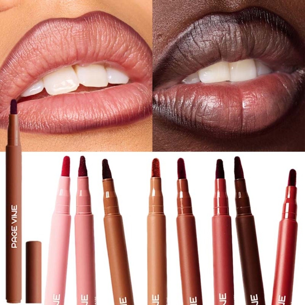 Matte Velvet Lip Tint Long Lasting - قلم تحديد الشفاه المخملي البني، قلم